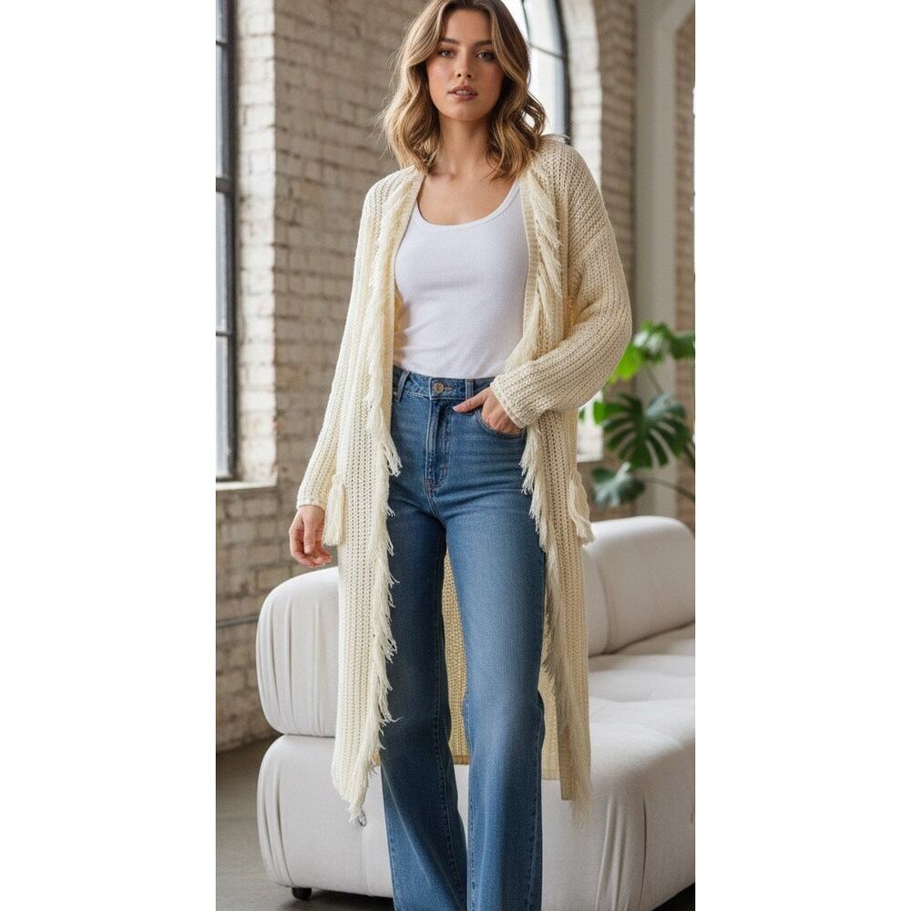 Honey Belle long fringe cardigan